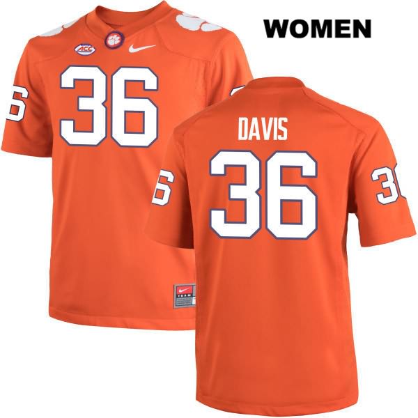 Women's Clemson Tigers #36 Judah Davis Stitched Orange Authentic Nike NCAA College Football Jersey GTC8246WI